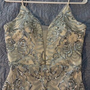 Adam Strapless Silver Sequin Dress